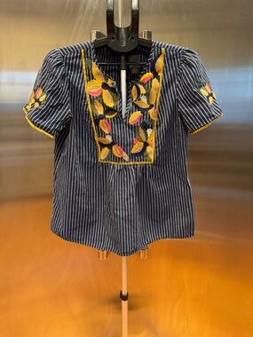 Madewell Navy Striped Women’s Tunic with Yellow & Pink Accents